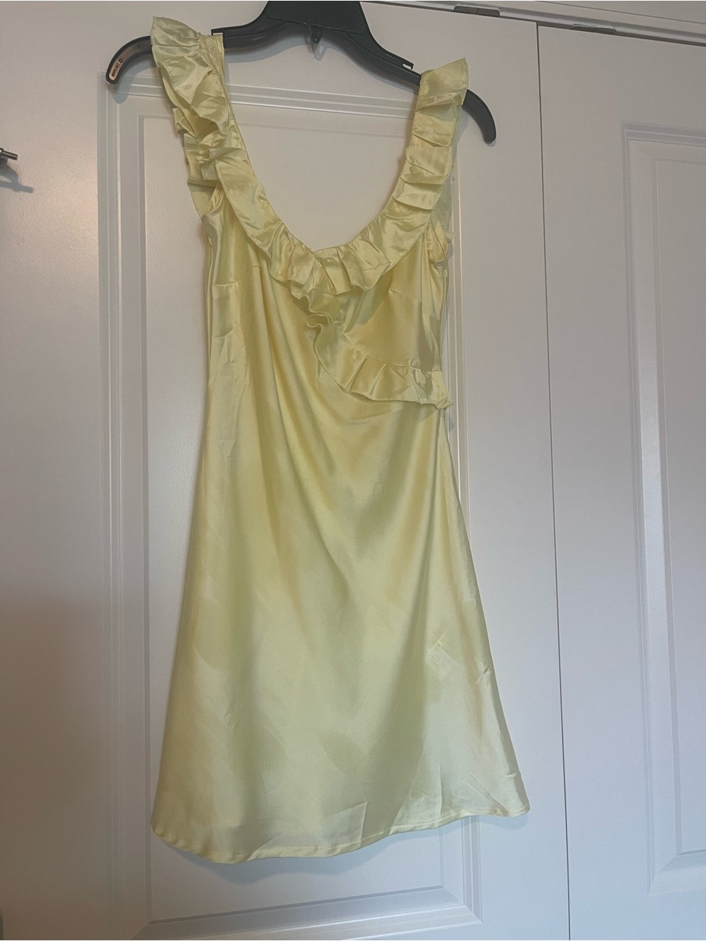 Muse Pale Yellow Ruffle-Trim Satin Chemise